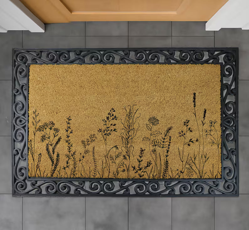 Wildflower Coir Doormat | Cottagecore Welcome Mat