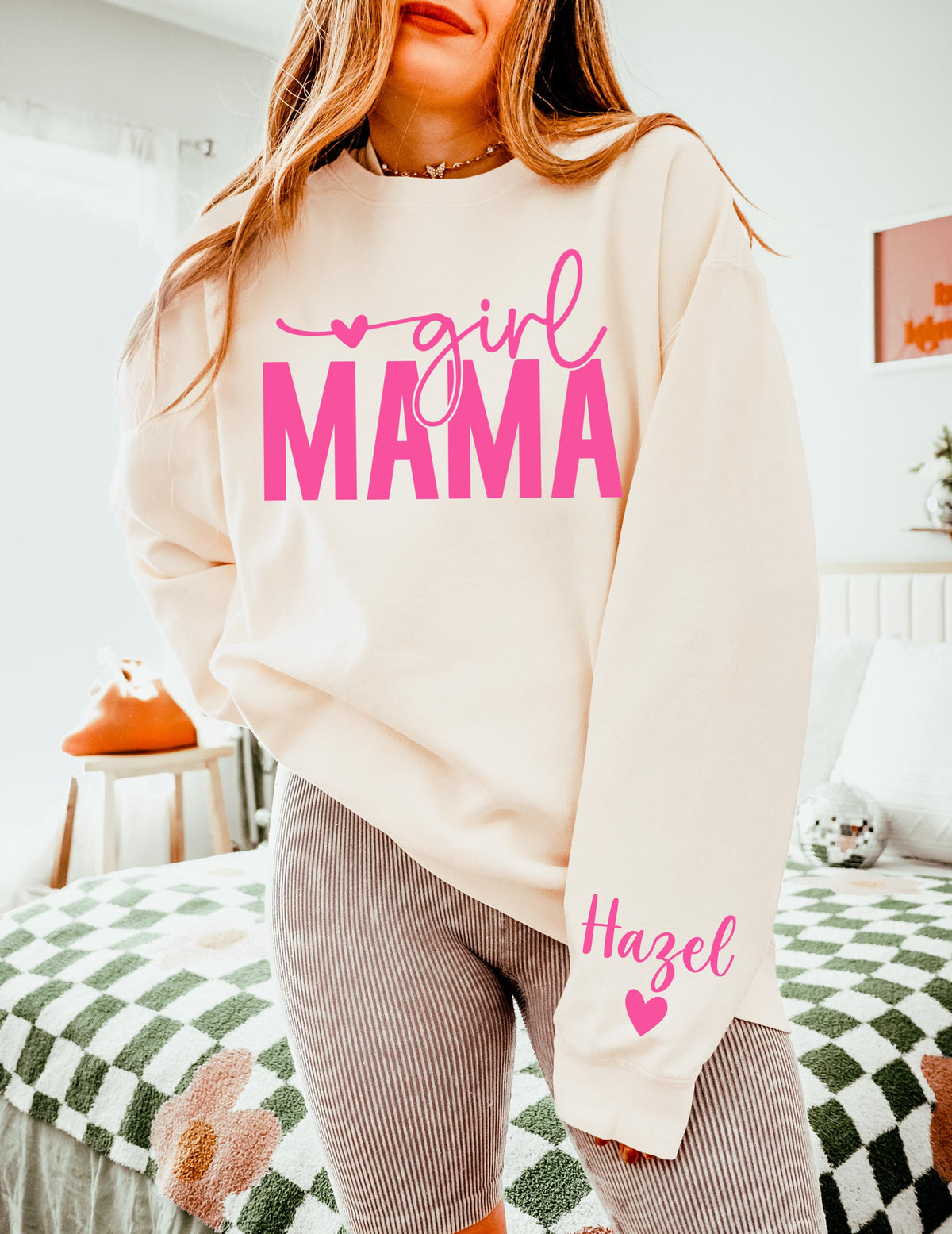 Personalized Girl Mama Shirt with Sleeve Names