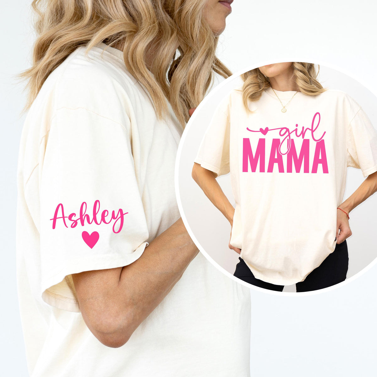 Personalized Girl Mama Shirt with Sleeve Names