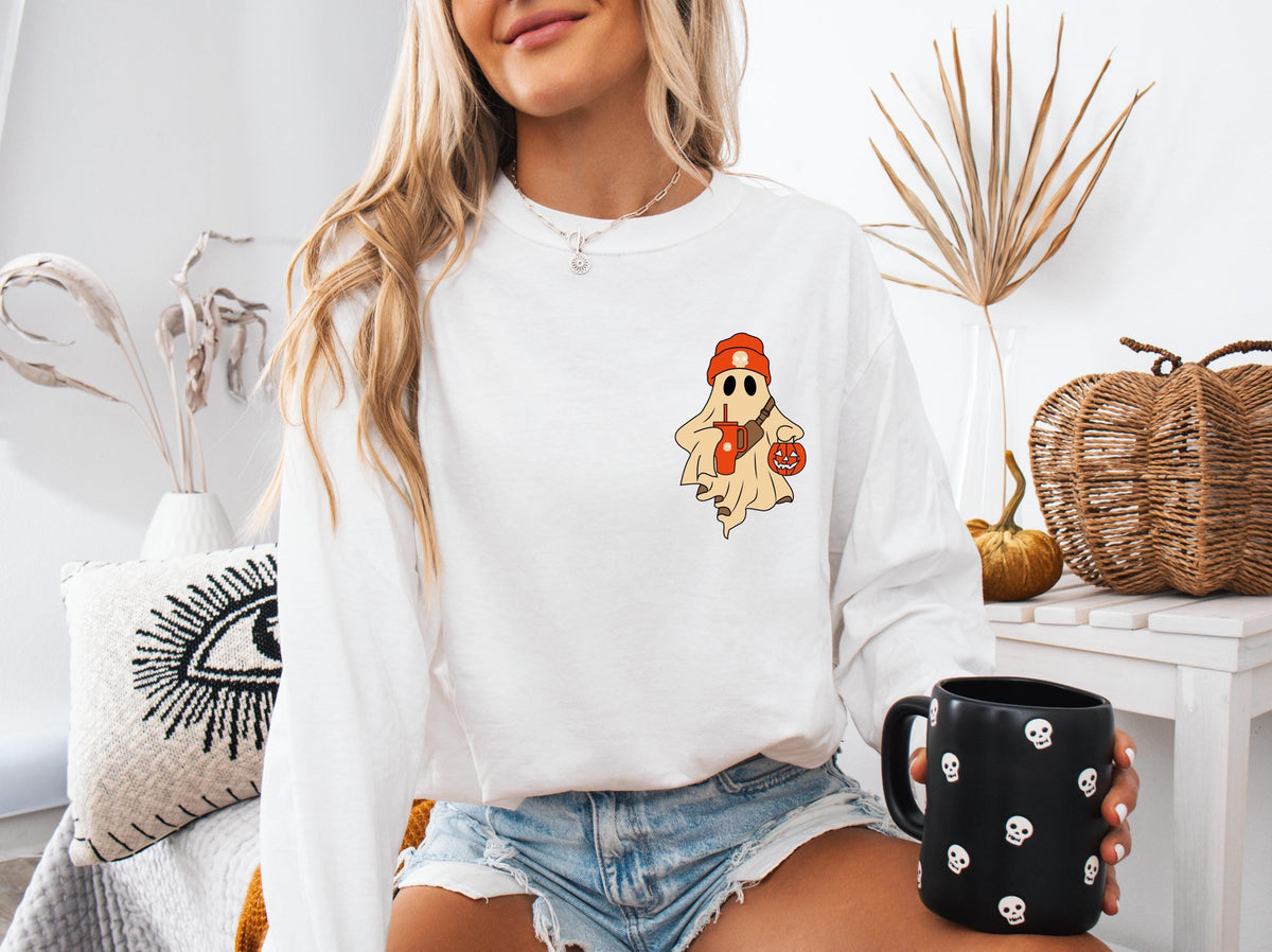 Halloween Ghost Comfort Colors® T-Shirt, Pocket Spooky Ghost Shirt, Fall Season Sweatshirt, Boo Ghost Tee, Pumpkin Season Shirt, Retro Ghost