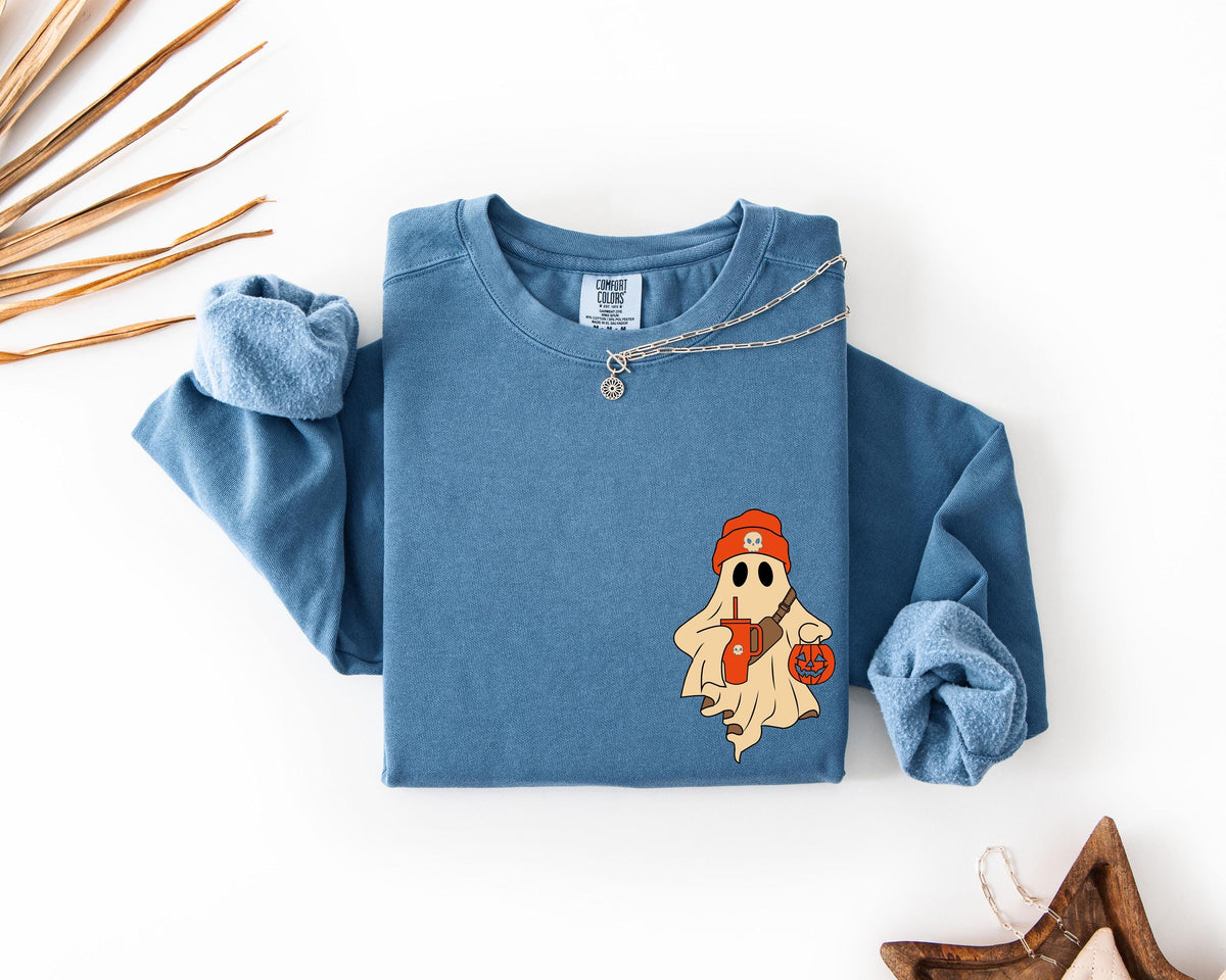 Halloween Ghost Comfort Colors® T-Shirt, Pocket Spooky Ghost Shirt, Fall Season Sweatshirt, Boo Ghost Tee, Pumpkin Season Shirt, Retro Ghost