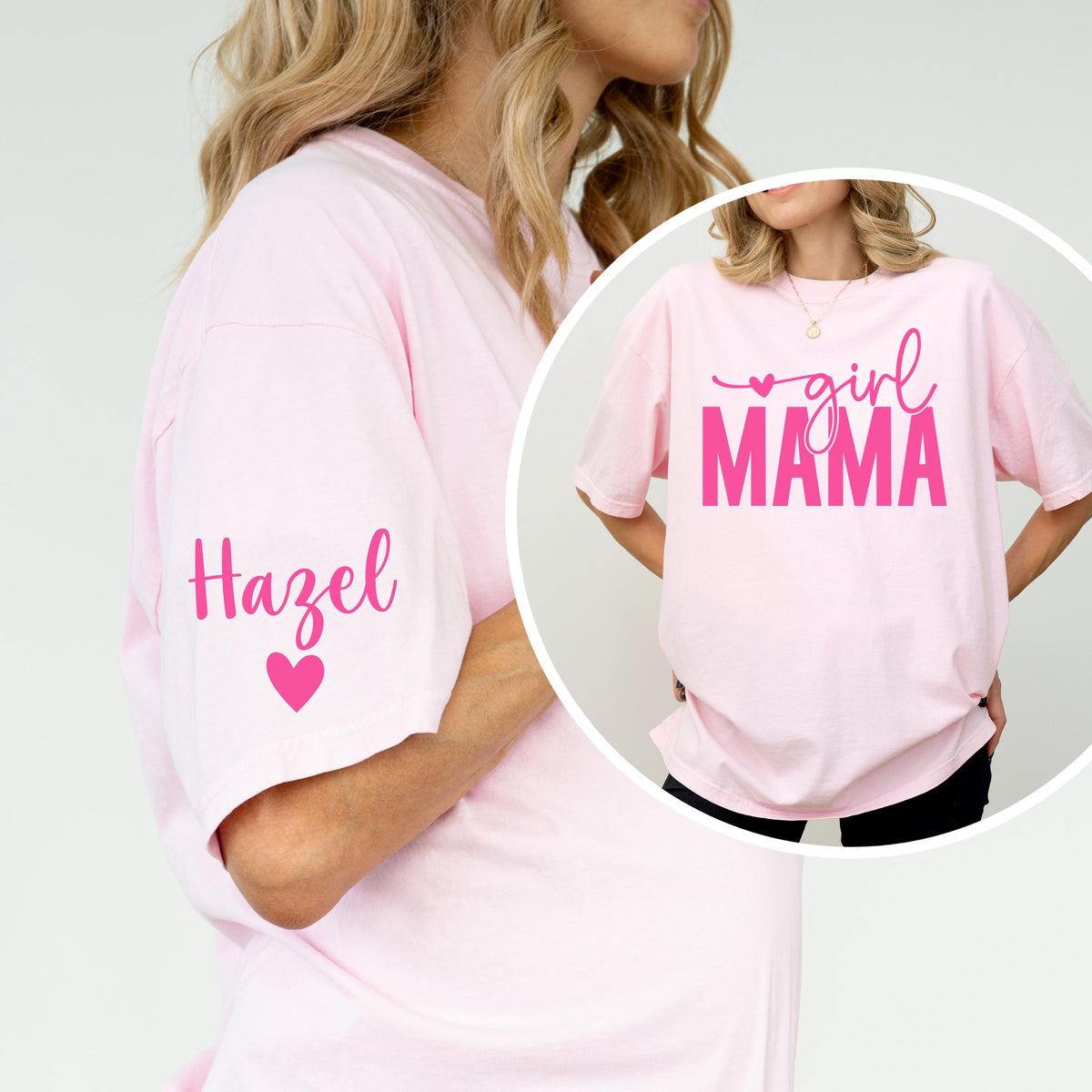 Personalized Girl Mama Shirt with Sleeve Names