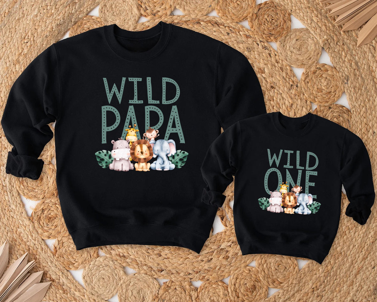Wild One Family Shirt, 1st Birthday T-shirt, Custom Kids Animal Birthday Tee, Wild One Baby Birthday Of Mama And Dada Sweatshirt