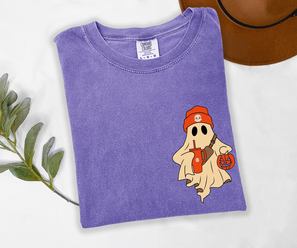 Halloween Ghost Comfort Colors® T-Shirt, Pocket Spooky Ghost Shirt, Fall Season Sweatshirt, Boo Ghost Tee, Pumpkin Season Shirt, Retro Ghost