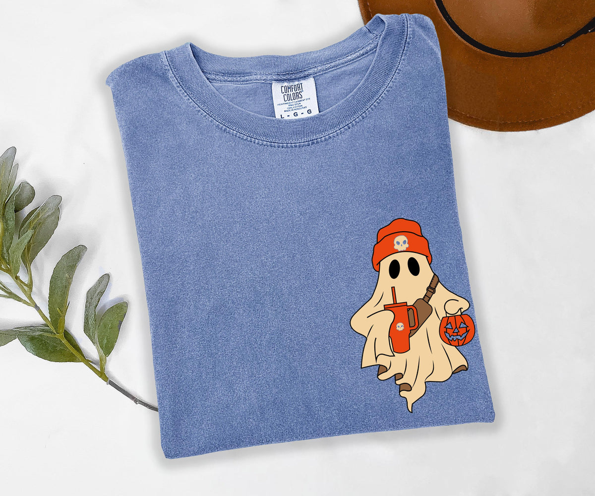 Halloween Ghost Comfort Colors® T-Shirt, Pocket Spooky Ghost Shirt, Fall Season Sweatshirt, Boo Ghost Tee, Pumpkin Season Shirt, Retro Ghost