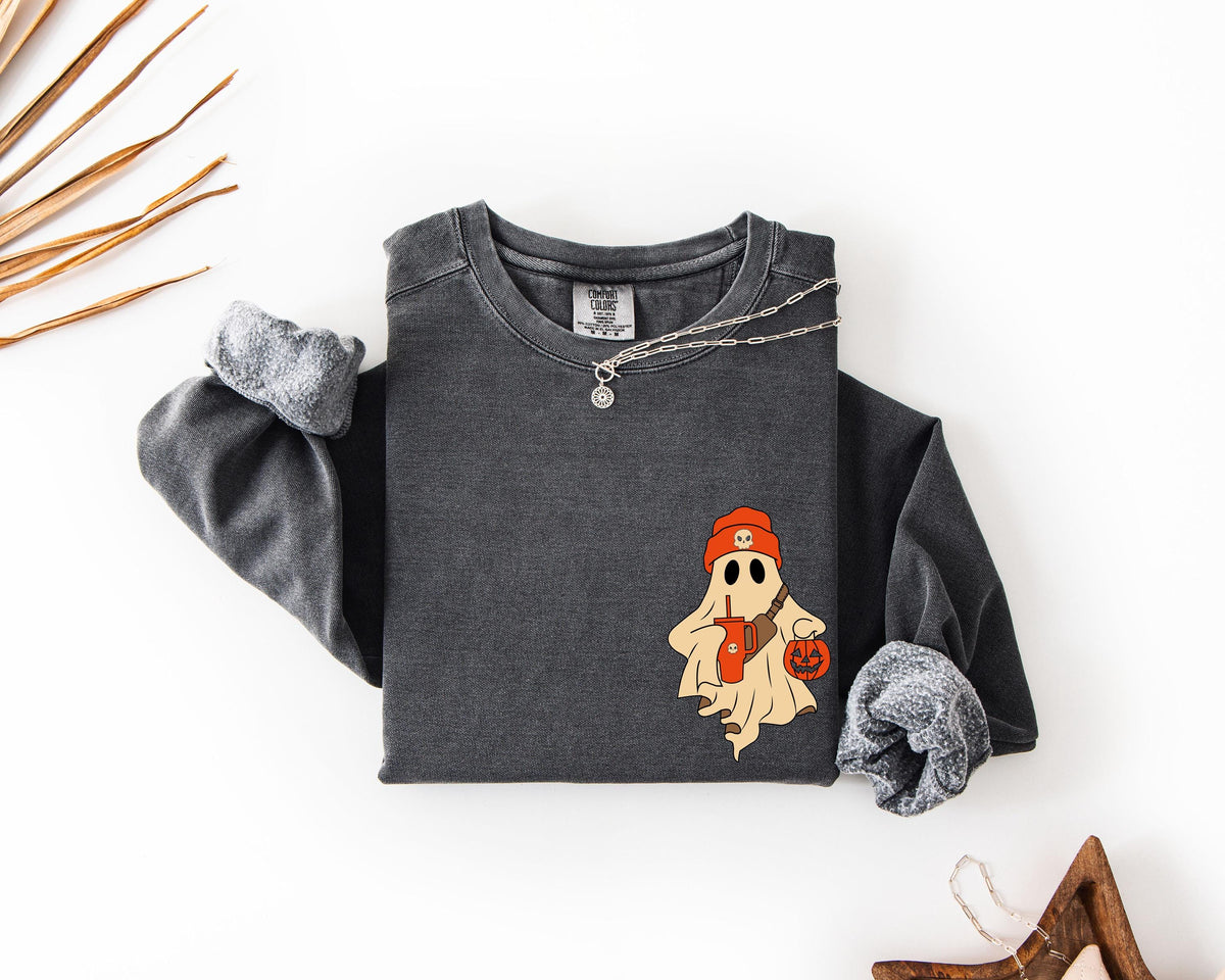 Halloween Ghost Comfort Colors® T-Shirt, Pocket Spooky Ghost Shirt, Fall Season Sweatshirt, Boo Ghost Tee, Pumpkin Season Shirt, Retro Ghost