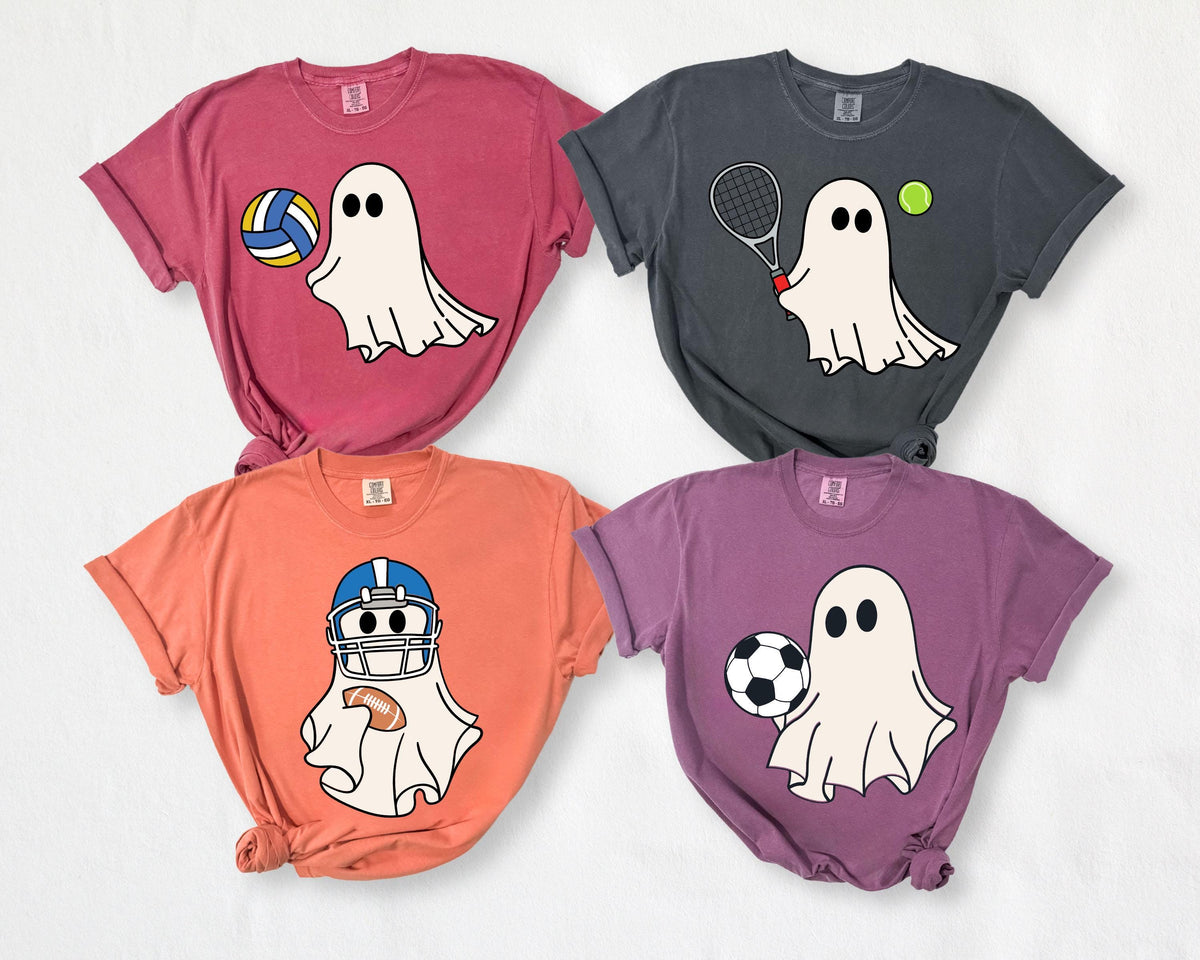Halloween Ghost Sport Lovers Comfort Colors® Shirts, Athletic Ghost Design Team Matching T-Shirts, Cute Spooky Season Party Crewneck Tee