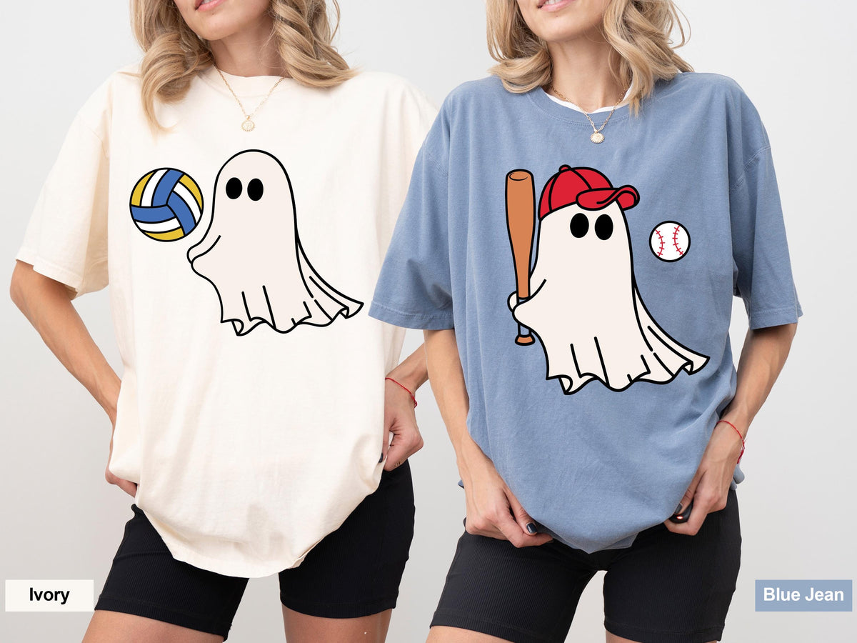 Halloween Ghost Sport Lovers Comfort Colors® Shirts, Athletic Ghost Design Team Matching T-Shirts, Cute Spooky Season Party Crewneck Tee