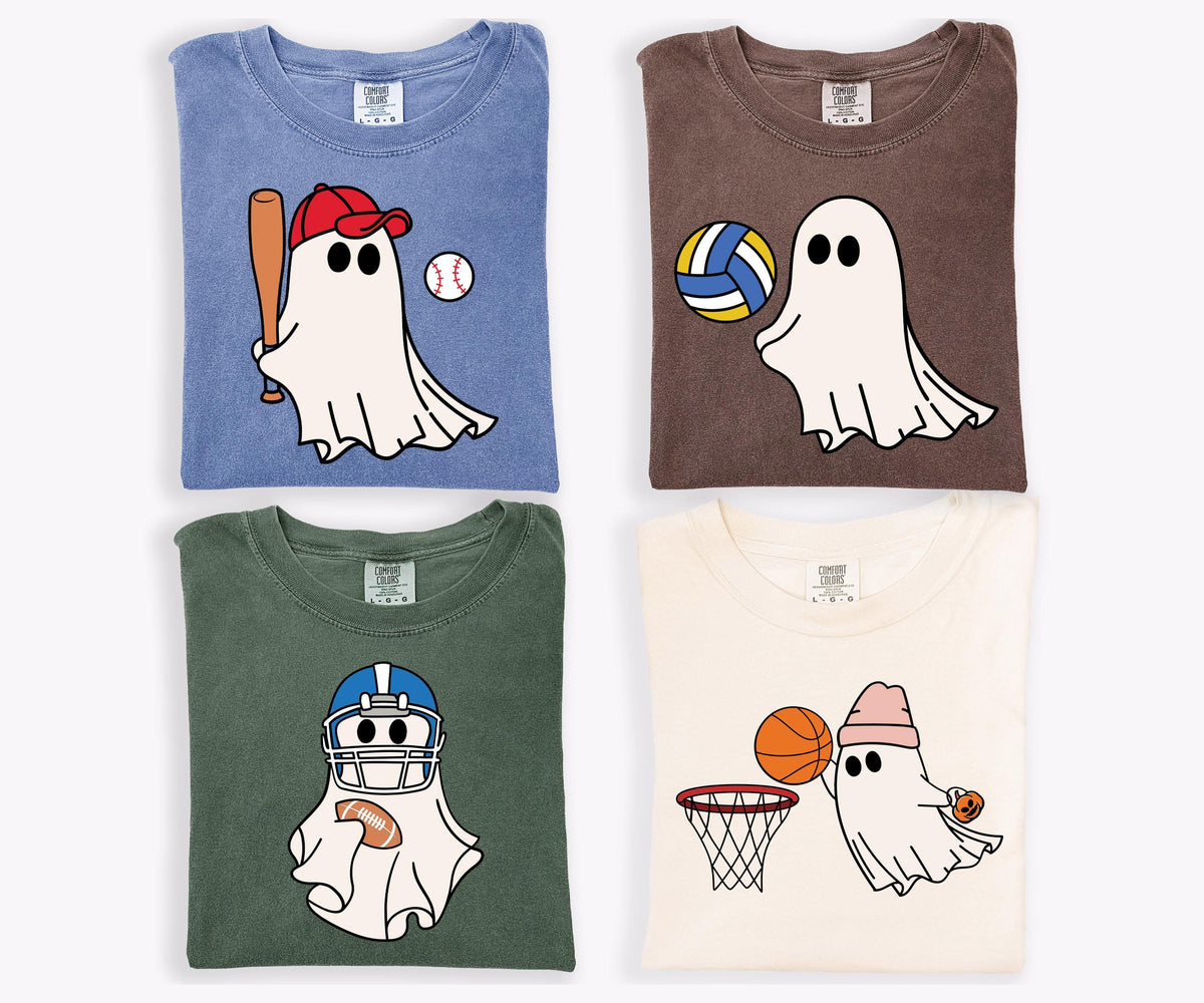 Halloween Ghost Sport Lovers Comfort Colors® Shirts, Athletic Ghost Design Team Matching T-Shirts, Cute Spooky Season Party Crewneck Tee