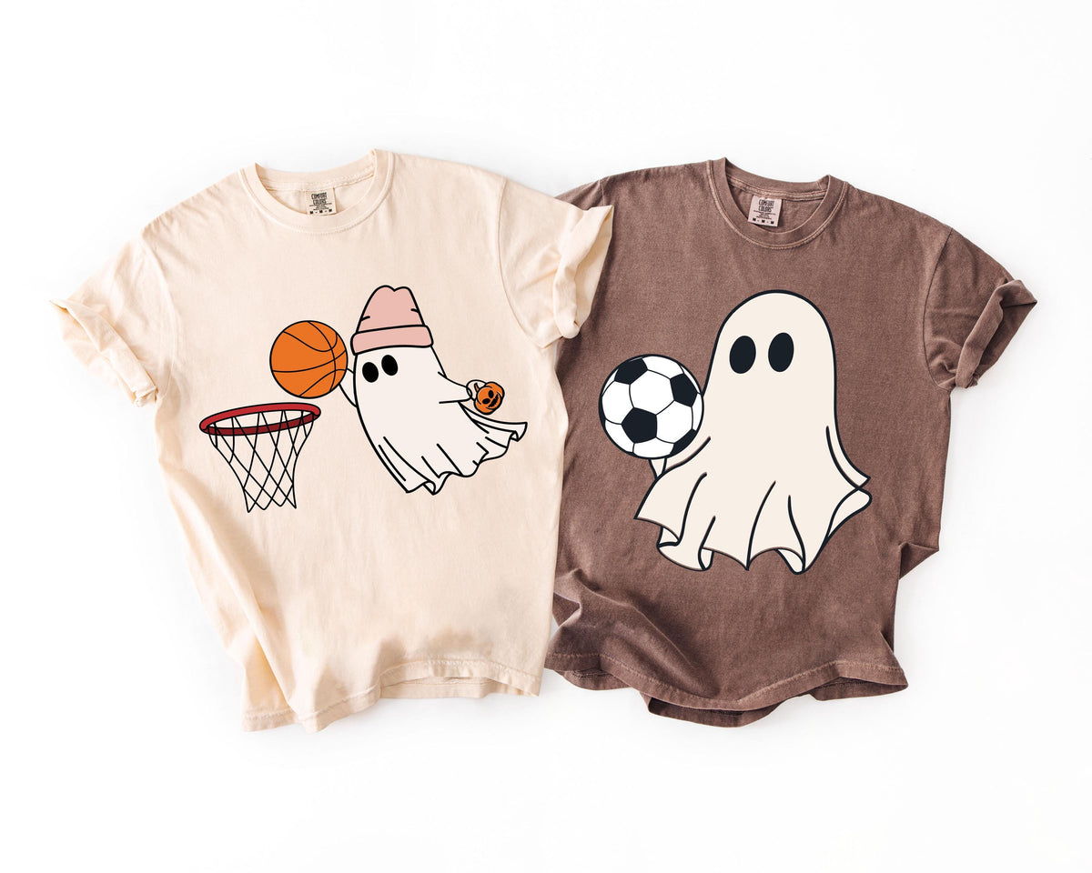 Halloween Ghost Sport Lovers Comfort Colors® Shirts, Athletic Ghost Design Team Matching T-Shirts, Cute Spooky Season Party Crewneck Tee