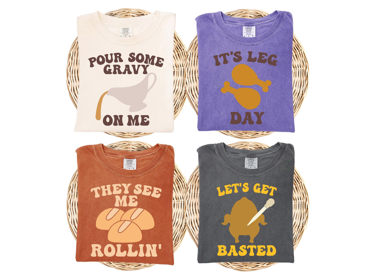 Humorous Thanksgiving Comfort Colors® T-Shirts, Fall Season Family Matching Shirts, Thanksgiving Dinner Group Tees, Pumpkin Season Crewneck