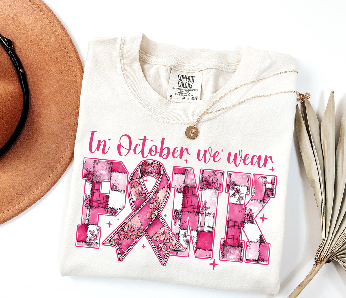 Comfort Colors® In October We Wear Pink Shirt, Floral Breast Cancer Support T-Shirt, Cancer Team Crewneck, Cancer Survivor Long Sleeve