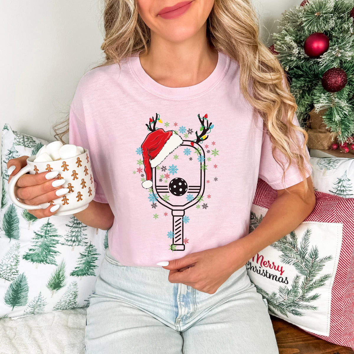 Pickleball Christmas Comfort Colors® T-Shirt, Santa Hat Pickleball Racket Shirt, Pickleball Team Xmas Celebration Party Tee, Xmas Sport Gift