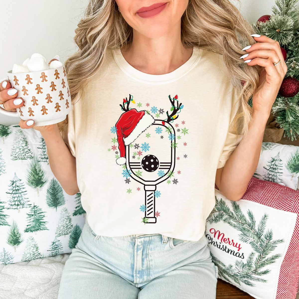 Pickleball Christmas Comfort Colors® T-Shirt, Santa Hat Pickleball Racket Shirt, Pickleball Team Xmas Celebration Party Tee, Xmas Sport Gift