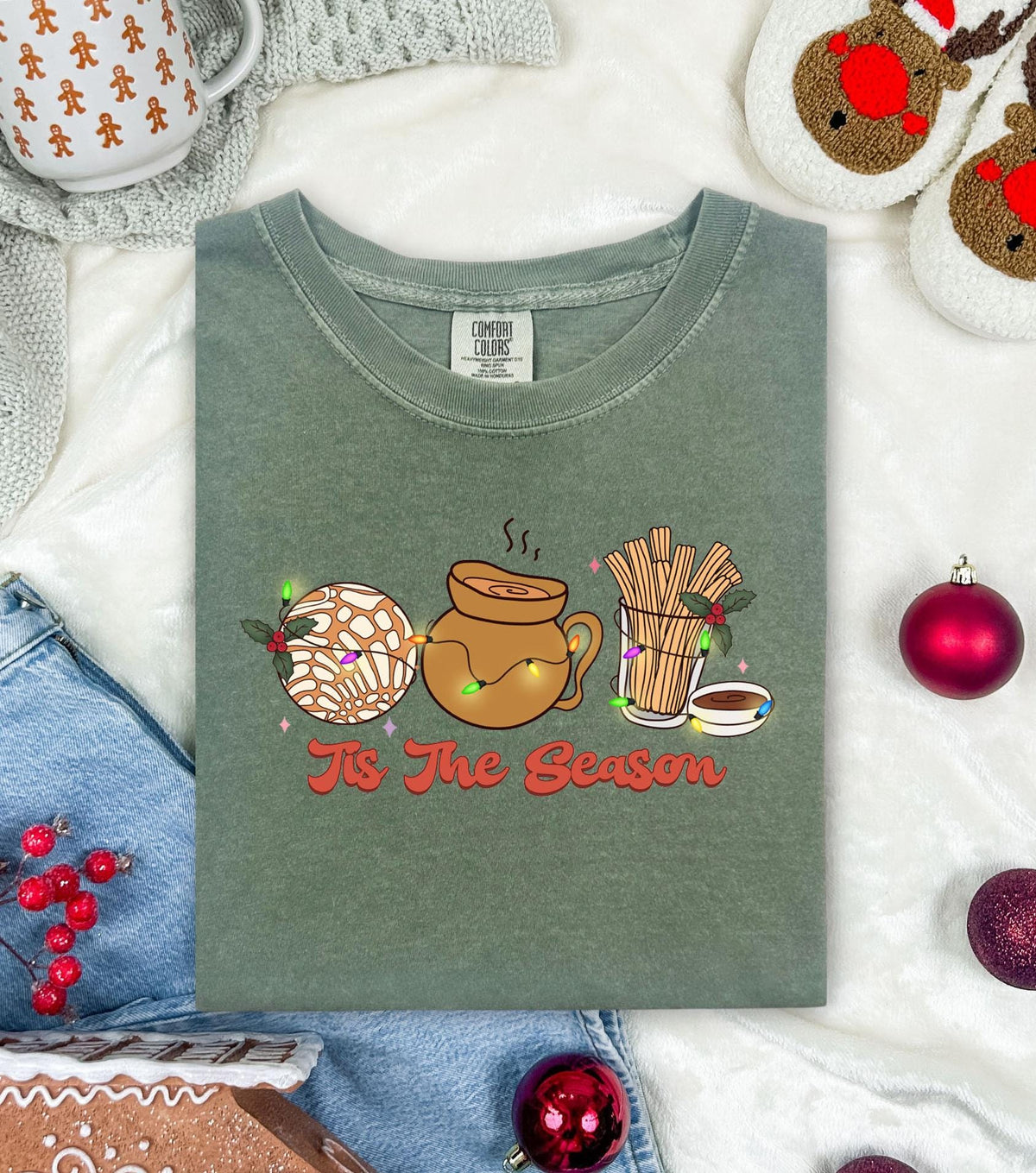 Comfort Colors® Tis The Season Christmas T-shirt, Mexican Food Xmas Tee, Spanish Family Xmas Gift Shirt, Christmas Lights Long Sleeve