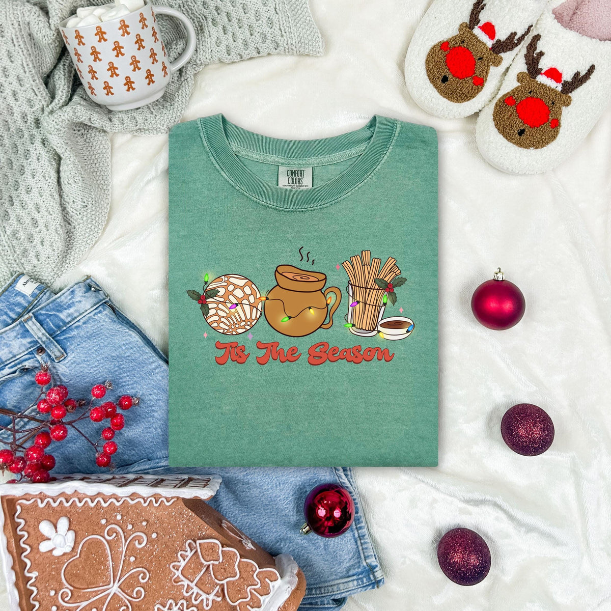 Comfort Colors® Tis The Season Christmas T-shirt, Mexican Food Xmas Tee, Spanish Family Xmas Gift Shirt, Christmas Lights Long Sleeve