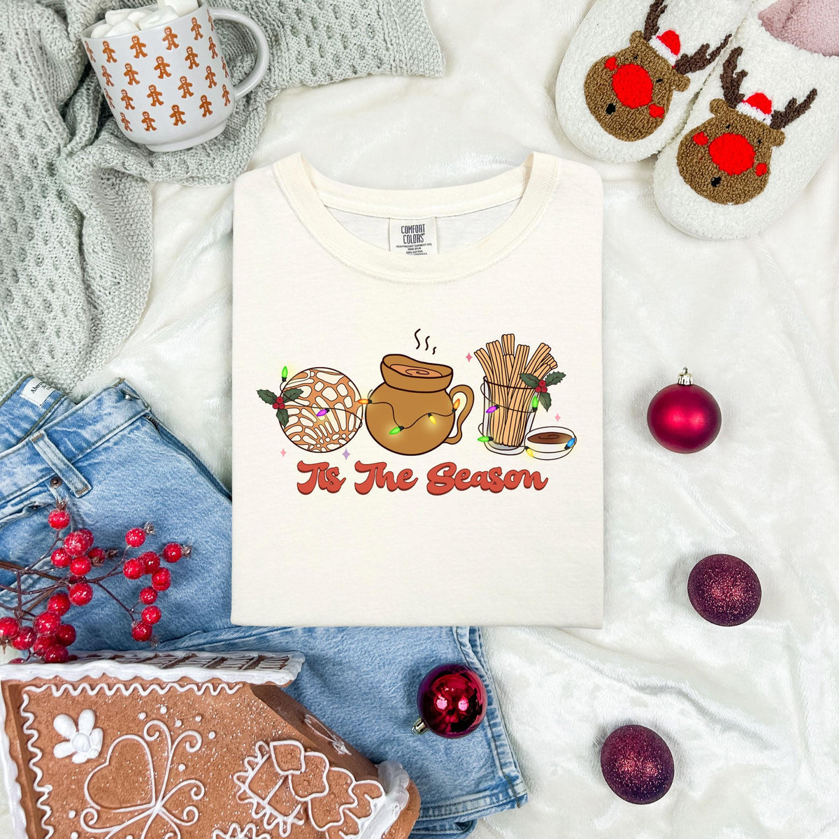 Comfort Colors® Tis The Season Christmas T-shirt, Mexican Food Xmas Tee, Spanish Family Xmas Gift Shirt, Christmas Lights Long Sleeve