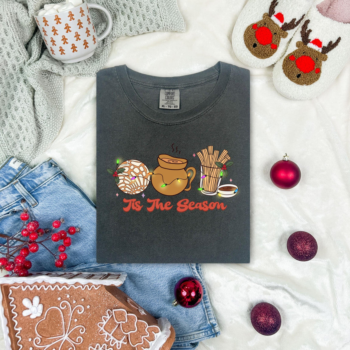 Comfort Colors® Tis The Season Christmas T-shirt, Mexican Food Xmas Tee, Spanish Family Xmas Gift Shirt, Christmas Lights Long Sleeve