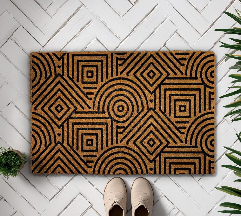 Modern Geometric Pattern Doormat, Minimalist Line Art Welcome Mat, Art Deco Housewarming Gift