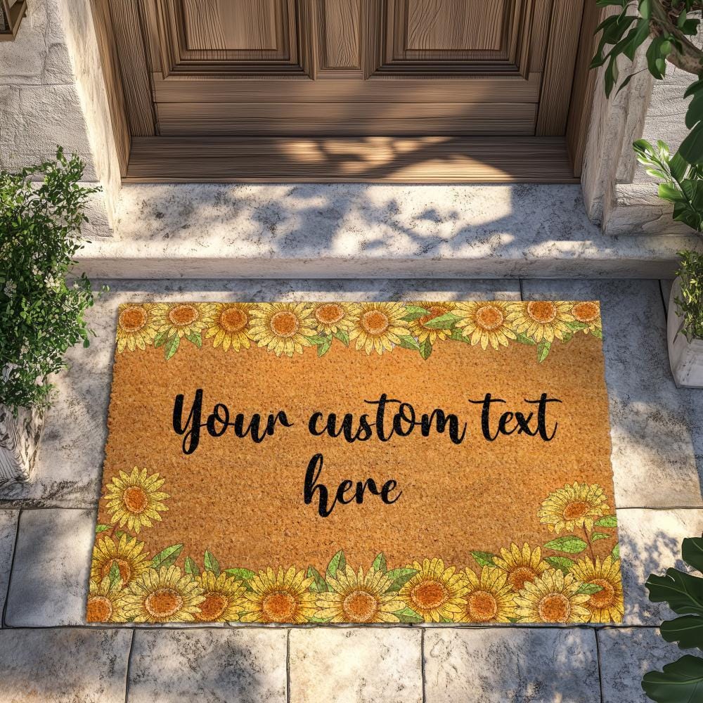 Sunflower Your Custom Text Here Coco Doormat, Personalized Floral Door Mat