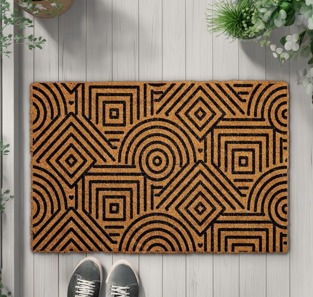 Modern Geometric Pattern Doormat, Minimalist Line Art Welcome Mat, Art Deco Housewarming Gift