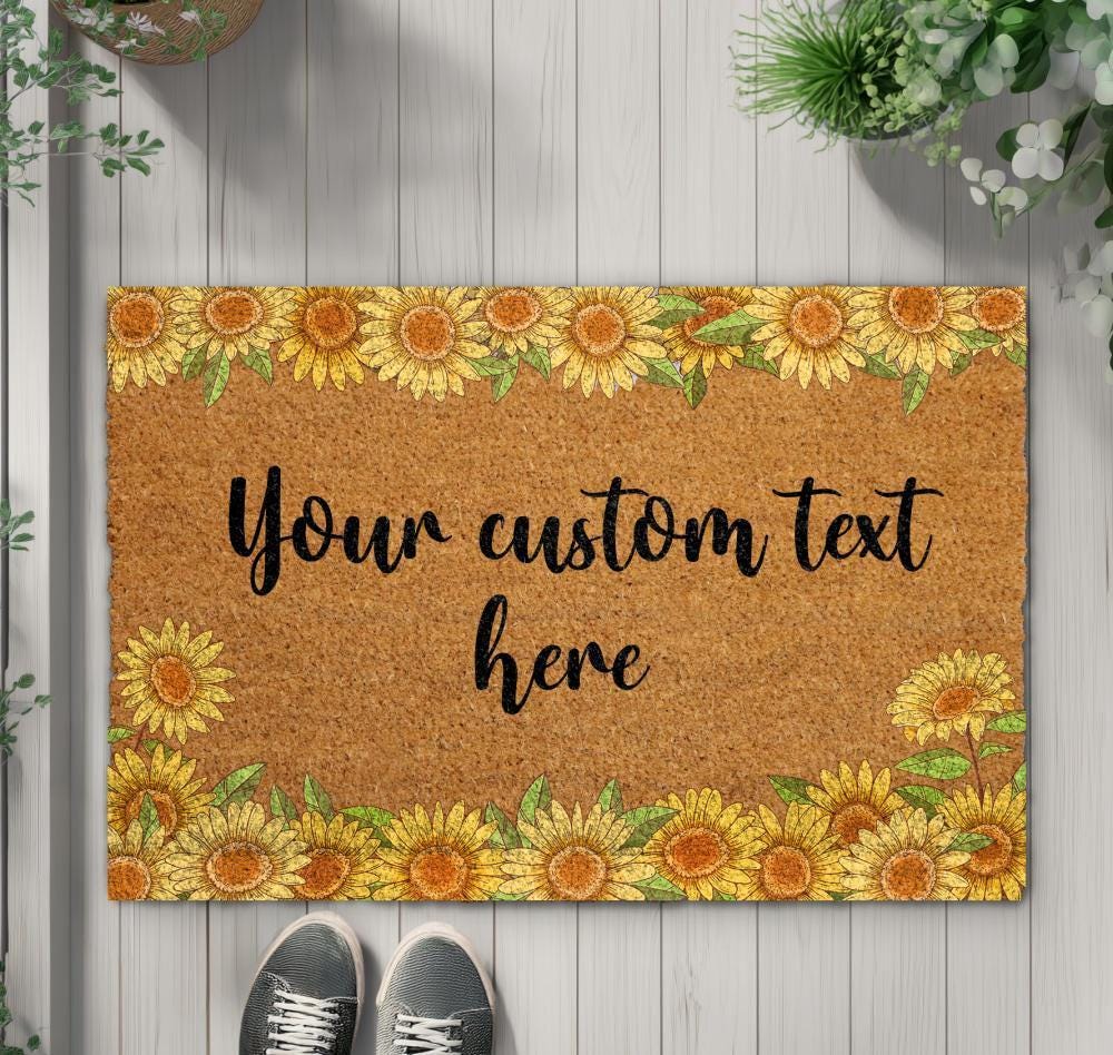 Sunflower Your Custom Text Here Coco Doormat, Personalized Floral Door Mat