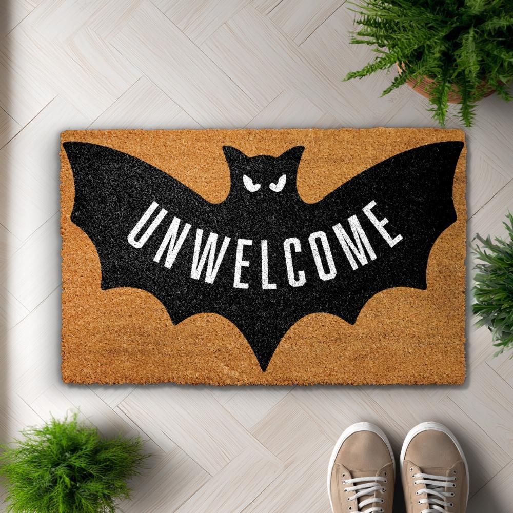 Halloween Unwelcome Mat, Funny Bat Doormat, Spooky Front Door Decor, Gothic Halloween Gift