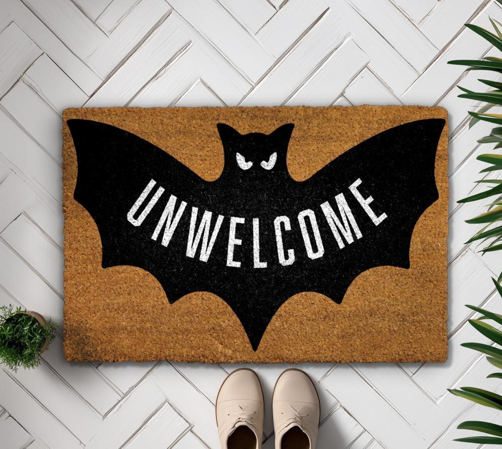Halloween Unwelcome Mat, Funny Bat Doormat, Spooky Front Door Decor, Gothic Halloween Gift