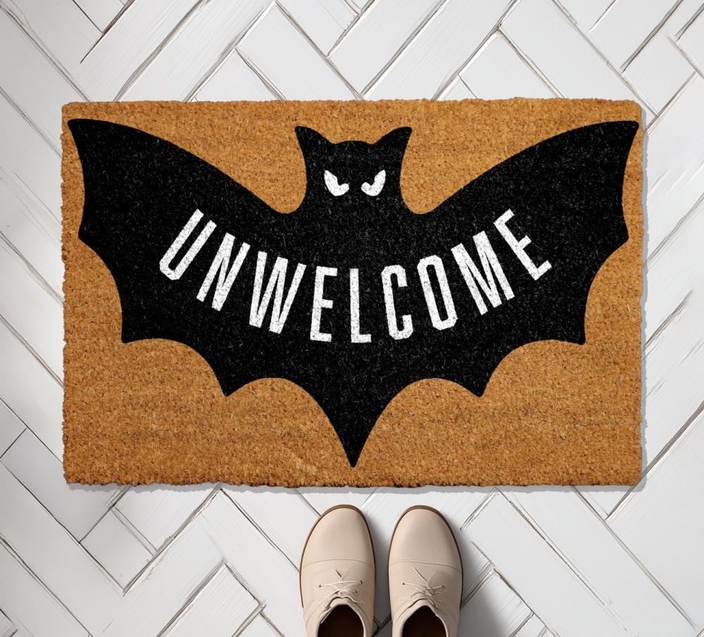 Halloween Unwelcome Mat, Funny Bat Doormat, Spooky Front Door Decor, Gothic Halloween Gift