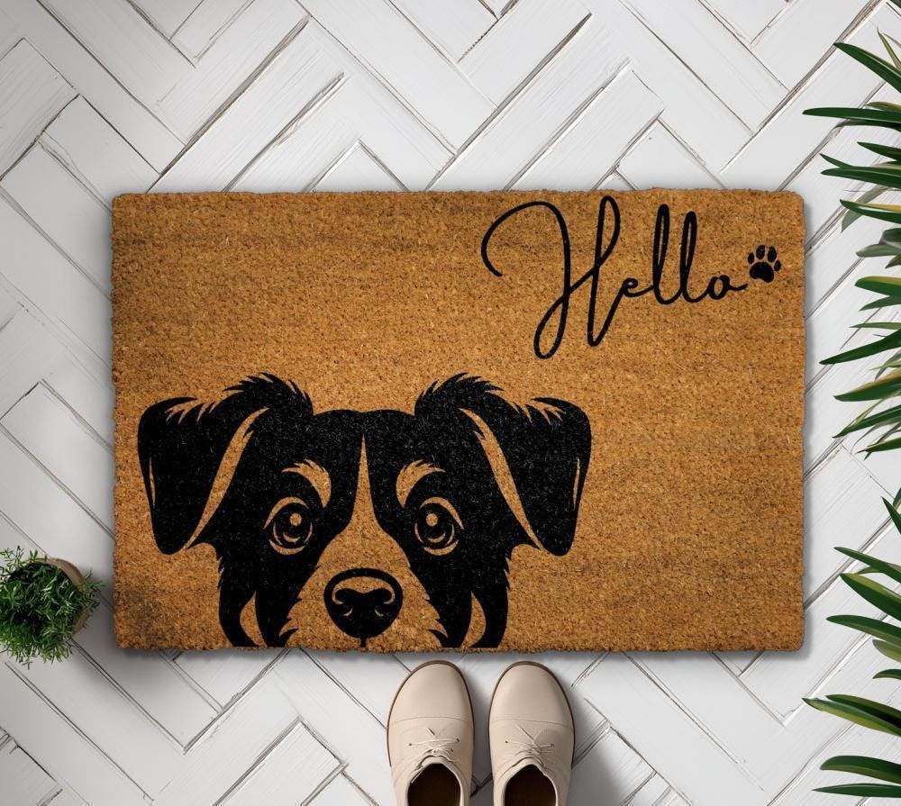 Hello Dog Doormat, Cute Dog Welcome Mat, Dog Lover Home Decor, Pet Owner Front Porch Coir Rug