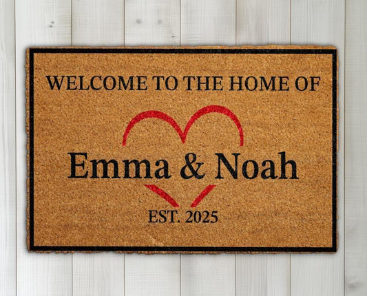 Welcome to the Home Couple Doormat, Custom Established Date & Names Door Mat
