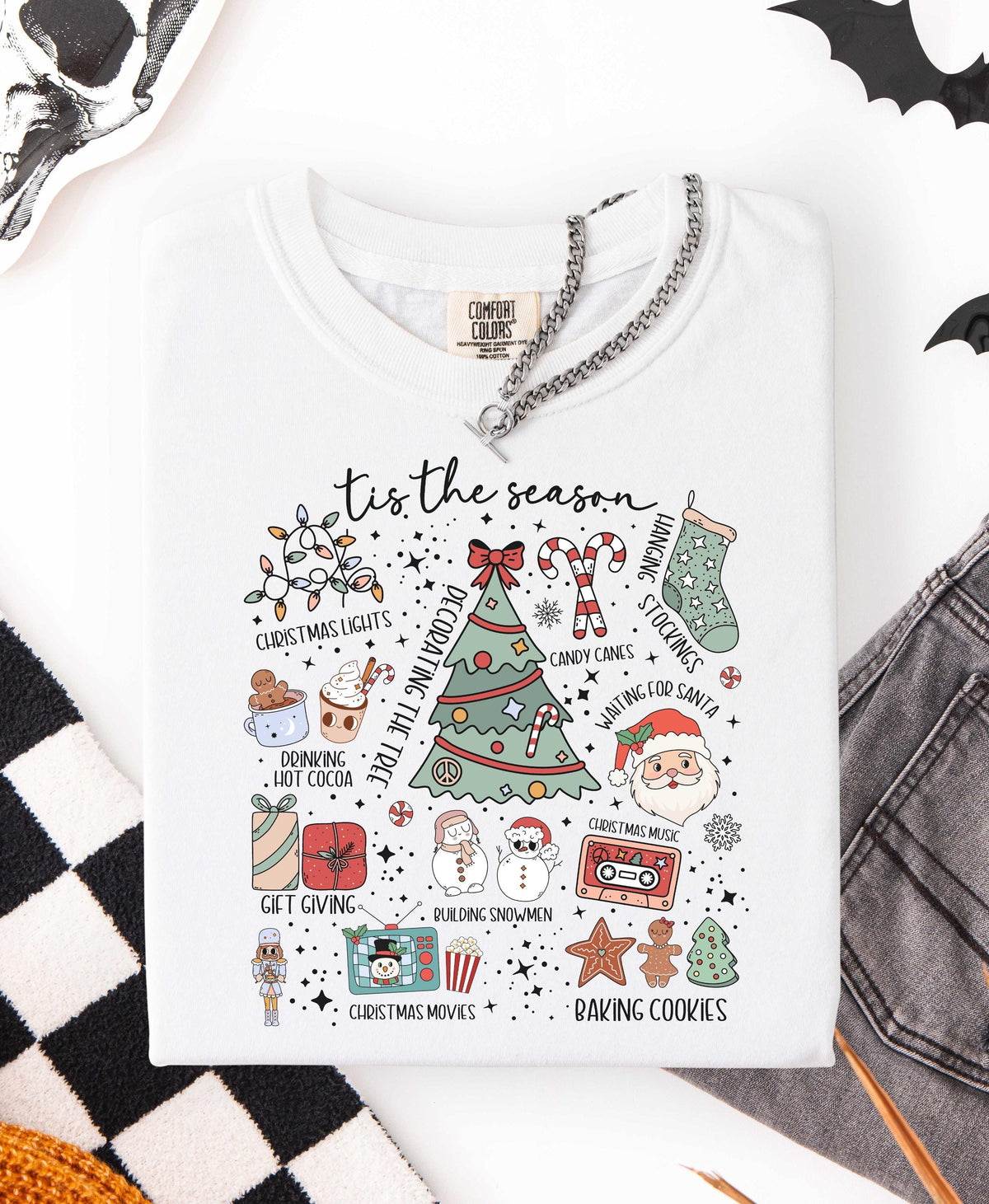 Comfort Colors® Tis the Season Christmas T-shirt, Merry Christmas Tee, Christmas Tree Shirt, Family Xmas Gift, Christmas Lights Long Sleeve