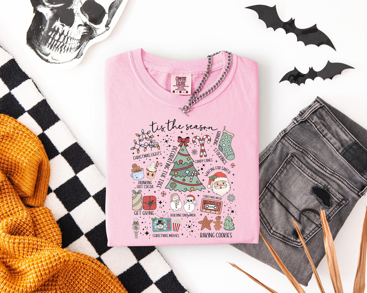 Comfort Colors® Tis the Season Christmas T-shirt, Merry Christmas Tee, Christmas Tree Shirt, Family Xmas Gift, Christmas Lights Long Sleeve