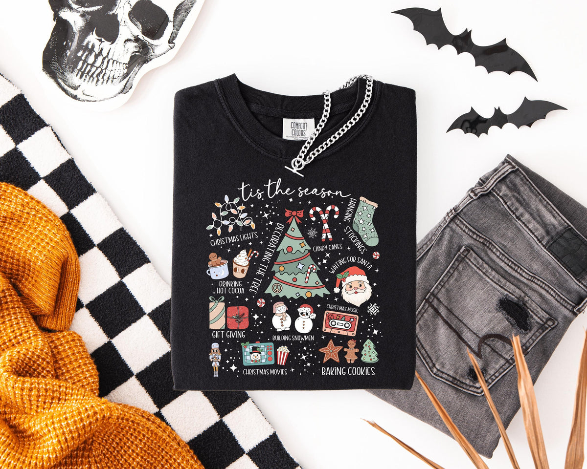 Comfort Colors® Tis the Season Christmas T-shirt, Merry Christmas Tee, Christmas Tree Shirt, Family Xmas Gift, Christmas Lights Long Sleeve
