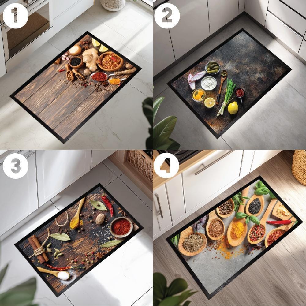 Herb Spice Kitchen Mat, Cozy Cook Floor Rug, Washable Kitchen Decor, Indoor Rug