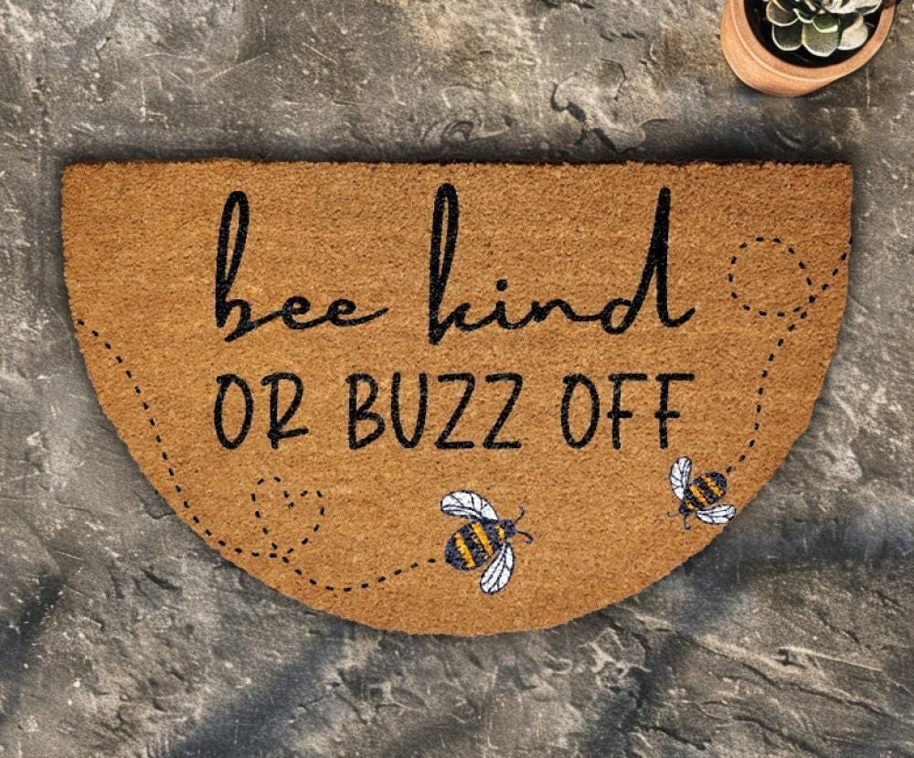 Bee Kind Or Buzz Off Doormat, Bumblebee Welcome Mat, Funny Home Entryway Decor
