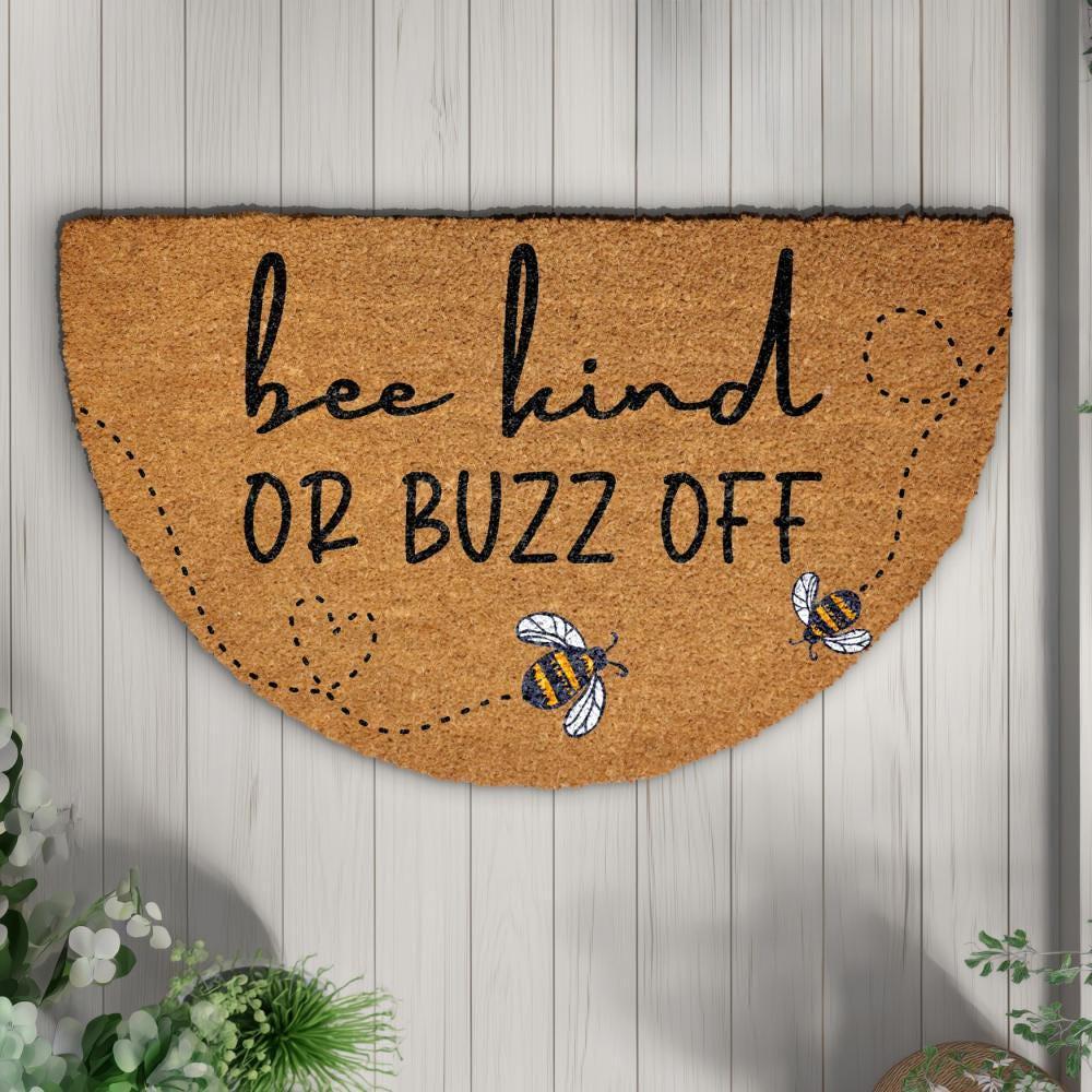 Bee Kind Or Buzz Off Doormat, Bumblebee Welcome Mat, Funny Home Entryway Decor