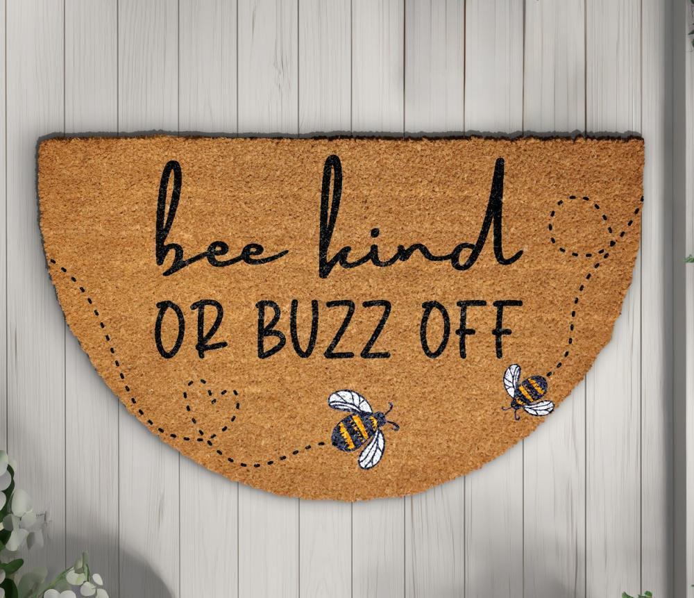 Bee Kind Or Buzz Off Doormat, Bumblebee Welcome Mat, Funny Home Entryway Decor