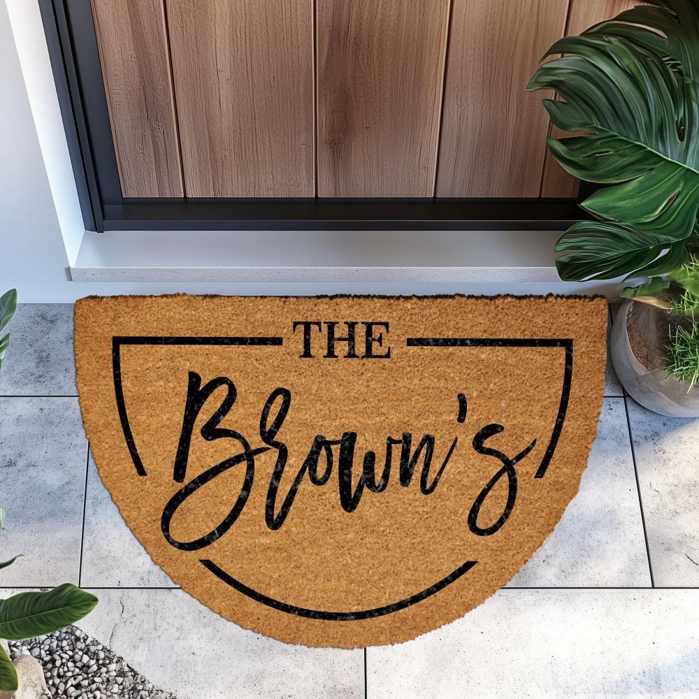 Custom Family Name Doormat, Natural Coir Semi Circle Welcome Mat