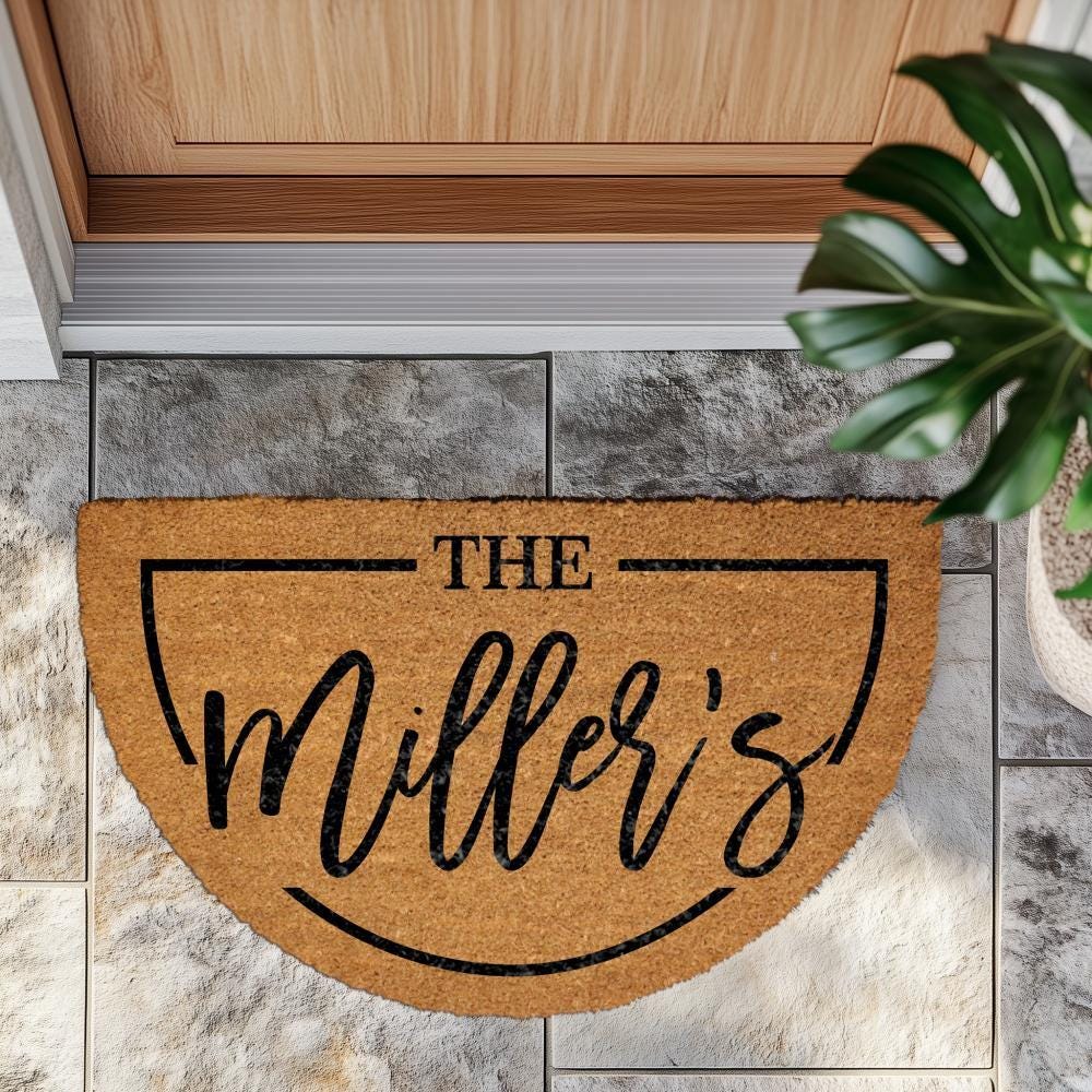 Custom Family Name Doormat, Natural Coir Semi Circle Welcome Mat