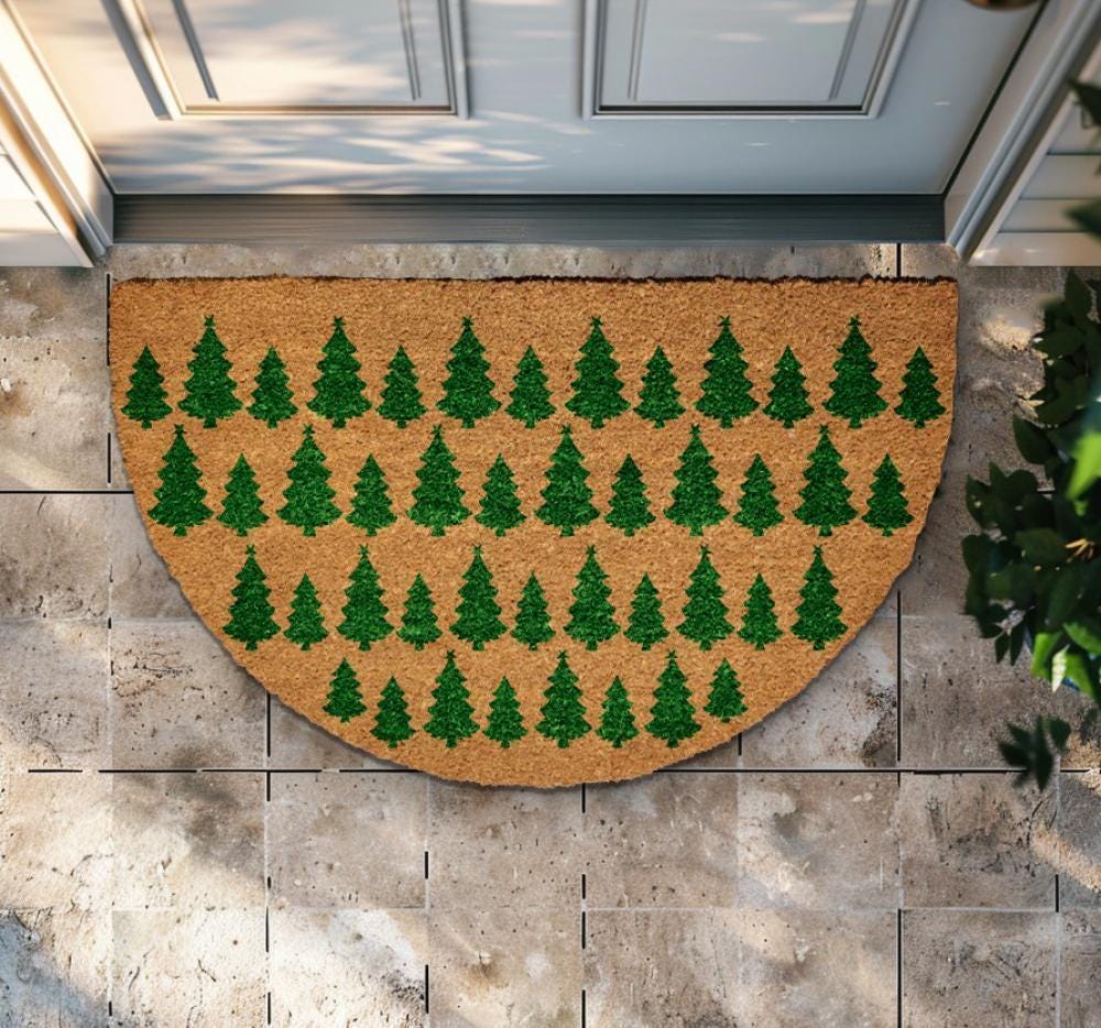 Christmas Tree Pattern Doormat, Winter Front Porch Rug, Cute Christmas Welcome Mat
