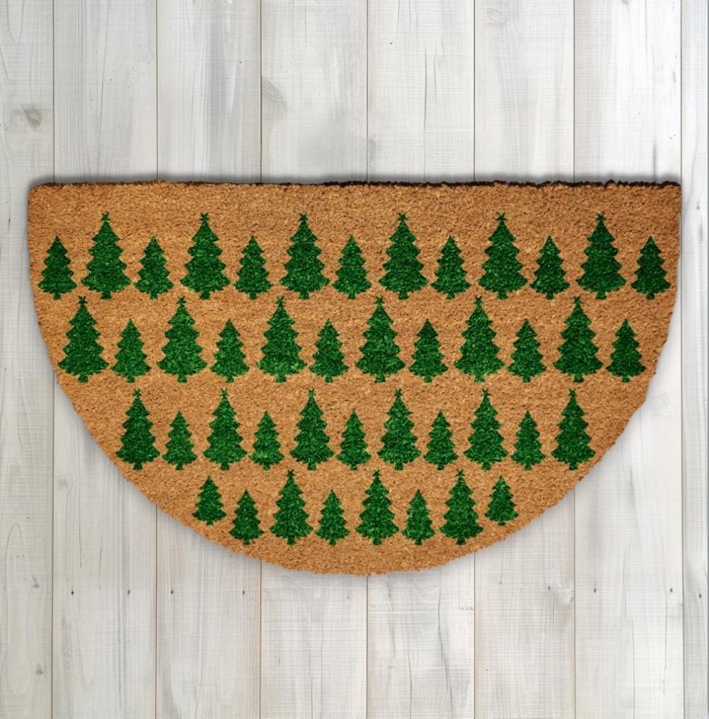 Christmas Tree Pattern Doormat, Winter Front Porch Rug, Cute Christmas Welcome Mat