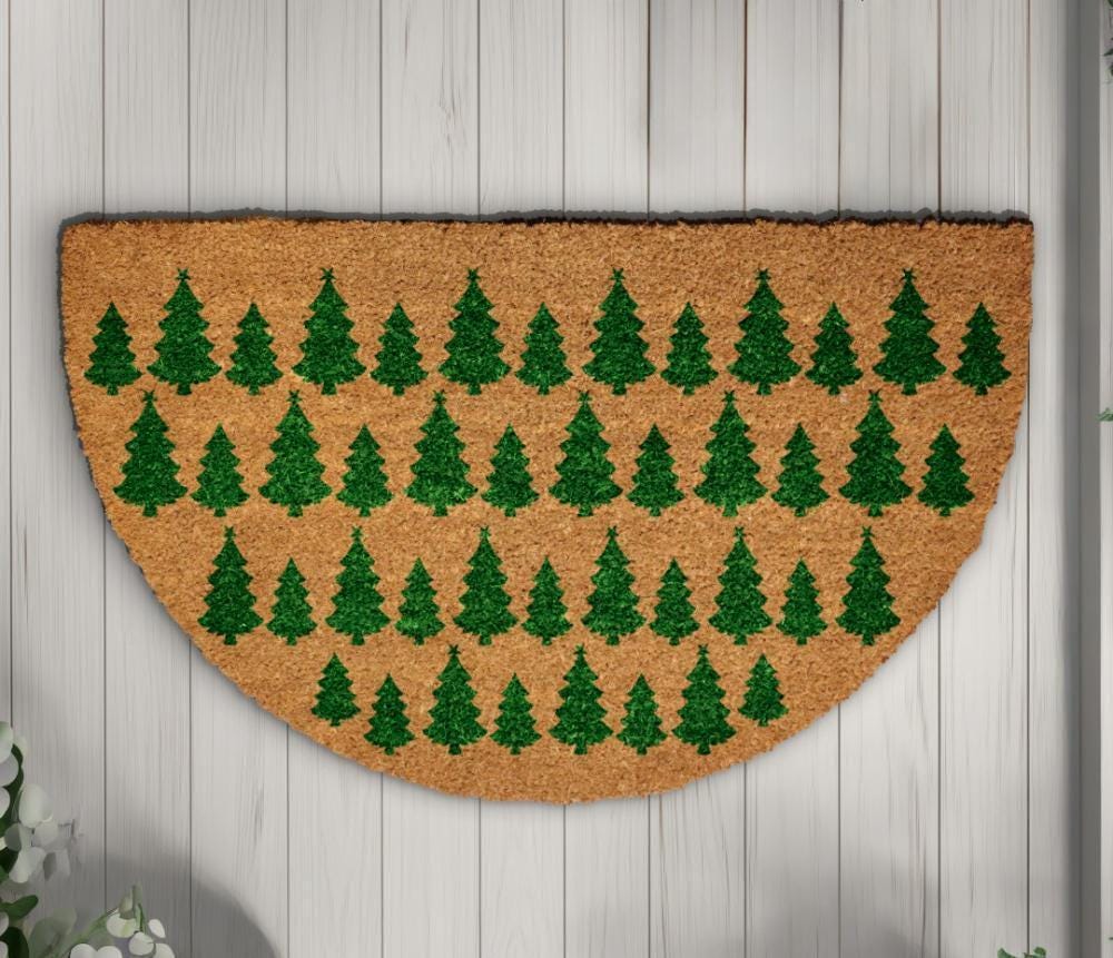 Christmas Tree Pattern Doormat, Winter Front Porch Rug, Cute Christmas Welcome Mat
