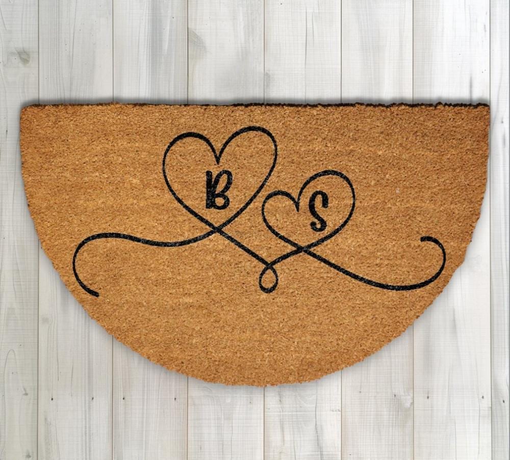 Custom Initials & Heart Welcome Mat, Personalized Family Doormat