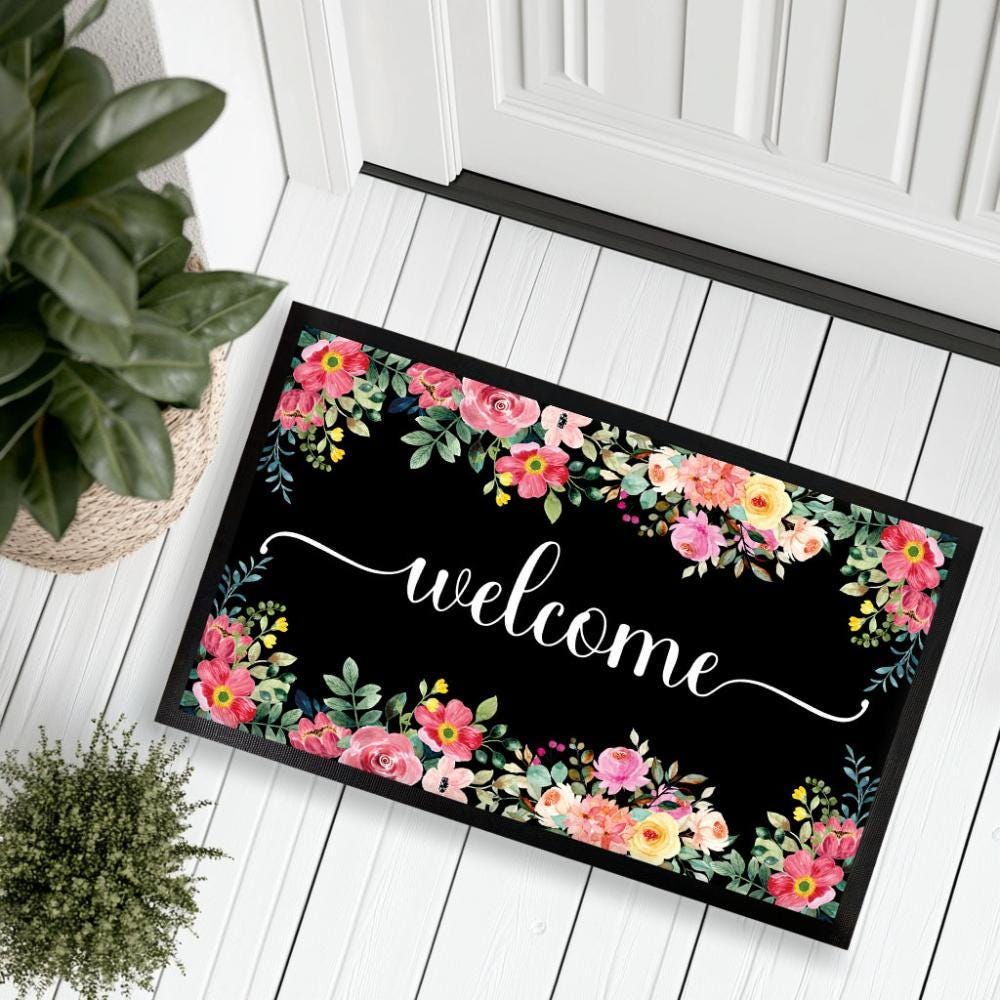 Flower Design Doormat, Cute Welcome Rug for Front Door