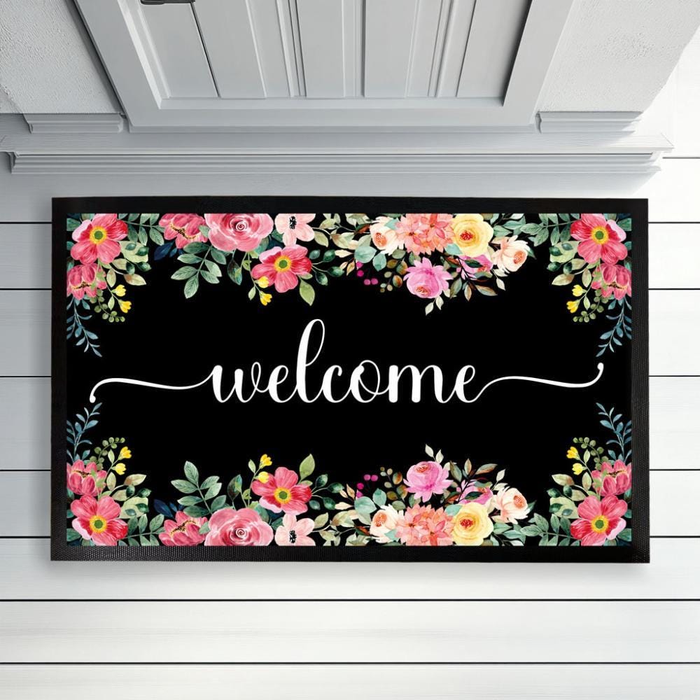 Flower Design Doormat, Cute Welcome Rug for Front Door