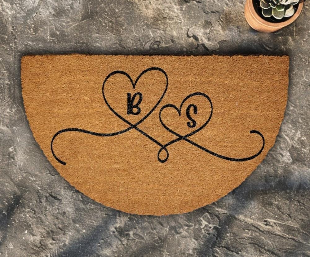 Custom Initials & Heart Welcome Mat, Personalized Family Doormat