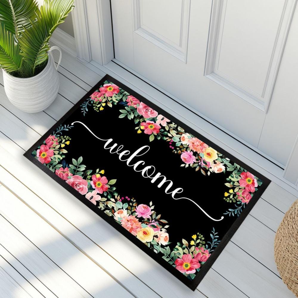 Flower Design Doormat, Cute Welcome Rug for Front Door