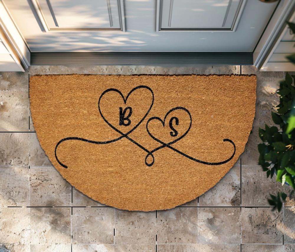 Custom Initials & Heart Welcome Mat, Personalized Family Doormat