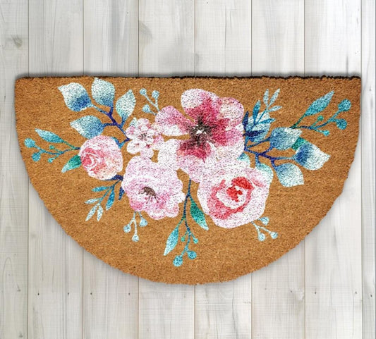 Vintage Floral Doormat, Bright Flower Welcome Mat, Spring Blooms Home Decor
